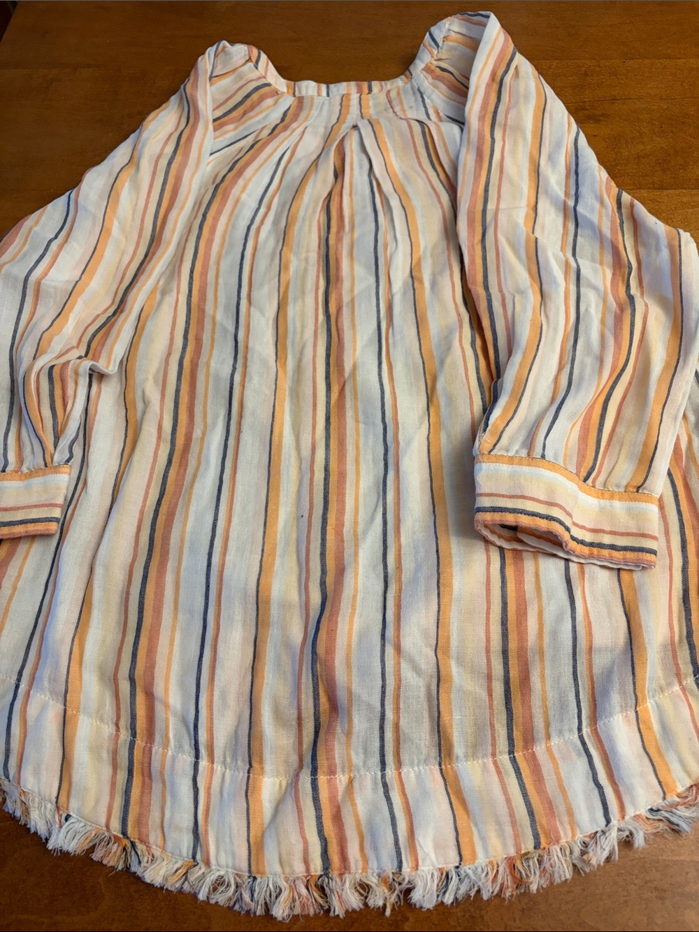 Liverpool Striped V-Neck Frayed-Hem Tunic in Peach, Blue & Cream - Picture 8 of 11